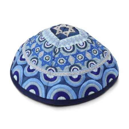 יאיר עמנואל כיפה רקומה משי - מגני דוד